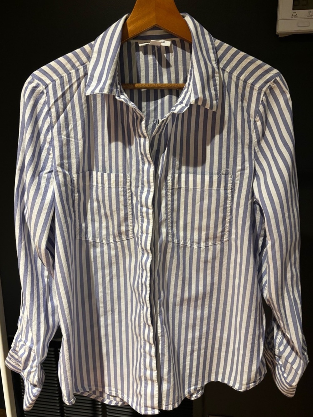 beachlunchlounge Blue and White Vertical Stripe Button-Down Shirt